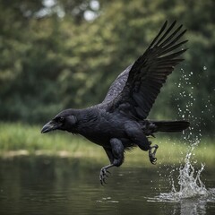 A crow diving toward an invisible target.