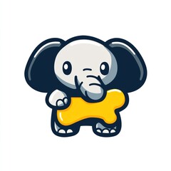 Obraz premium Cute cartoon elephant holding a bone