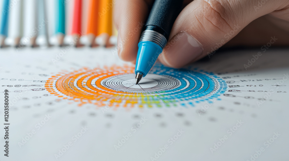Poster a detailed close-up of a mathematician's hands sketching intricate fractal patterns on graph paper w