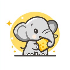 Fototapeta premium Cute cartoon elephant eating cheese
