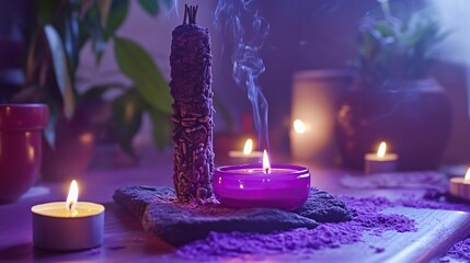 Mystical Purple Candle Ritual with Smudging Stick