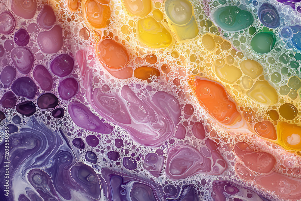 Poster an artistic fusion of chemistry and art, showing paint mixing with chemical solutions to create uniq