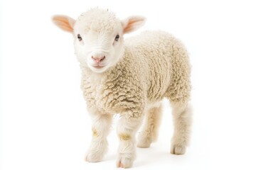Fototapeta premium Adorable fluffy lamb on white background