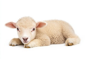 Obraz premium Adorable fluffy lamb lying down