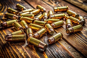 Close-up of .45 ACP Pistol Ammunition, Spent Cartridge Casings, Bullet Shells, Gun Ammunition, Firearm Cartridge