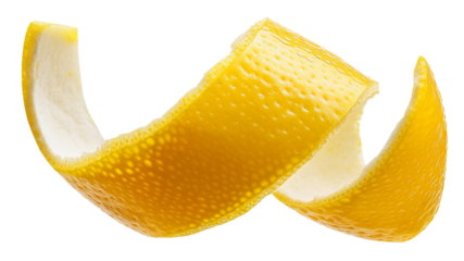 lemon peel twist garnish isolated on white background. curly zest