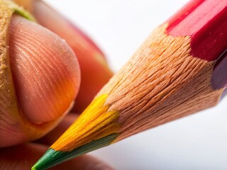 Close-up of a hand holding a pencil, ready to write or draw, isolated on white background. Perfect for education, creativity, and art concepts.