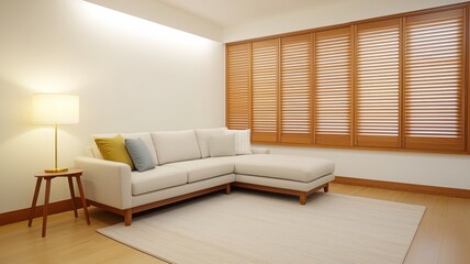 Cozy living room seating arrangement modern apartment interior design warm atmosphere eye-level view comfort concept