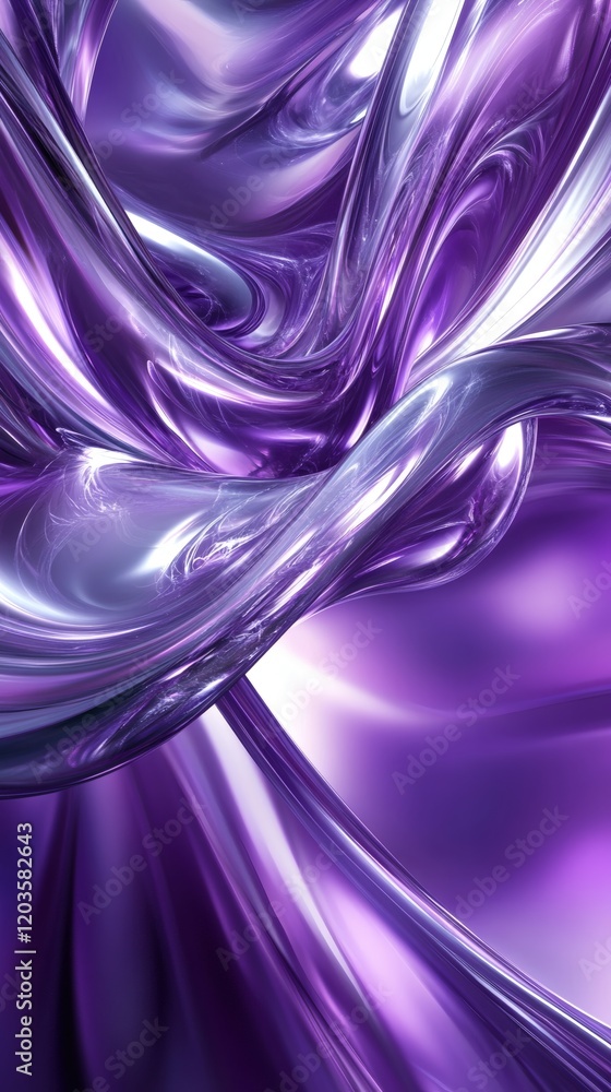 Poster smooth flowing curves of purple silver dance across a digital canvas with soft fluid lines and vibra