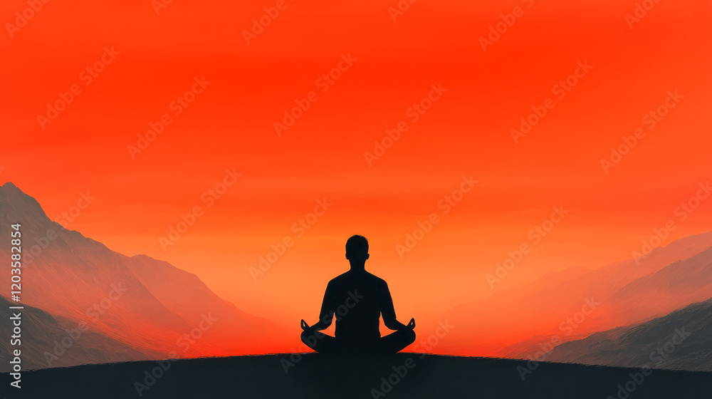 Poster a tranquil image of a person meditating with foreign language phrases subtly integrated into the bac