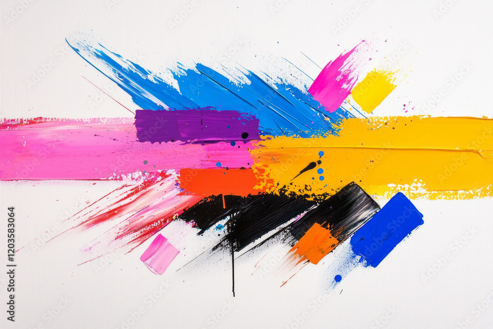 Poster a vibrant abstract painting with bold colors and dynamic brushstrokes, creating a visually striking 