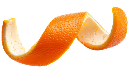 orange peel twist garnish isolated on white background. curly zest
