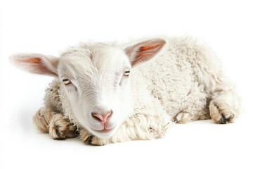 Obraz premium Adorable white lamb resting peacefully.