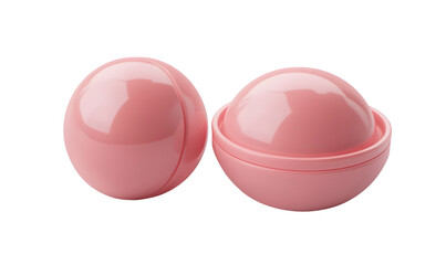 Pink balm spheres open, studio shot, beauty product, packaging