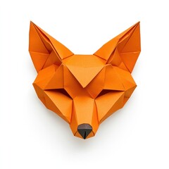 Origami fox head on white background