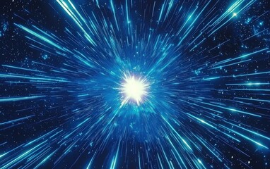 A close-up of a glowing blue pulsar star, radiating intense beams of energy