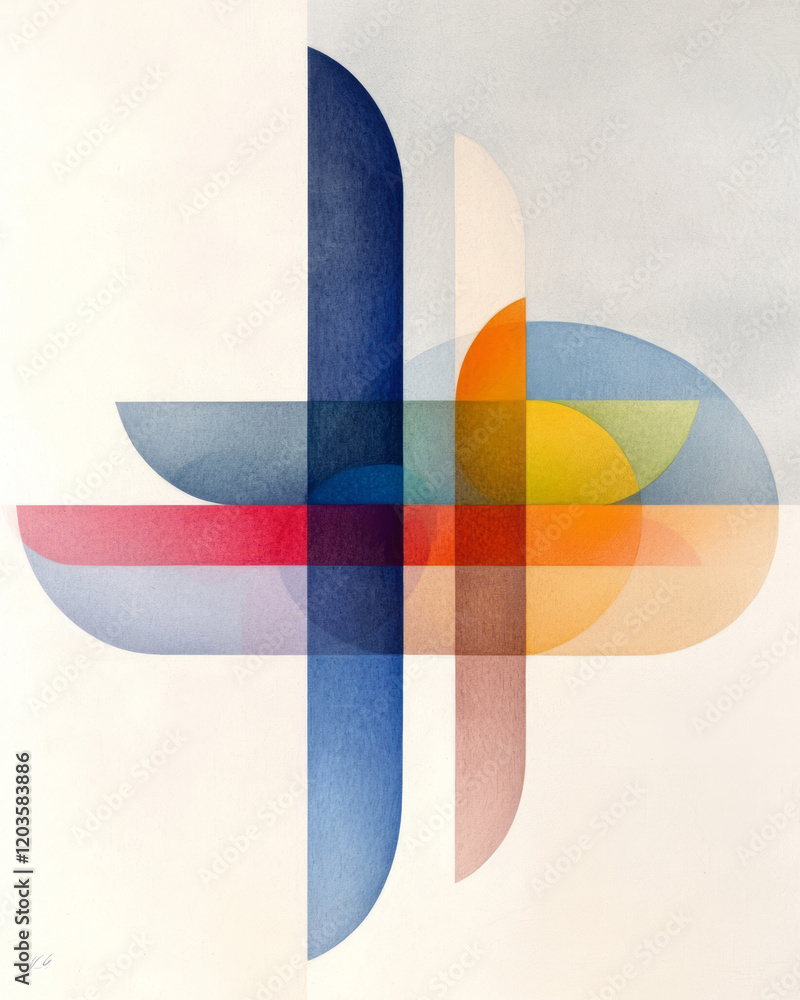Aufkleber an abstract representation of conflicting ideas with intersecting lines and contrasting colors, illu