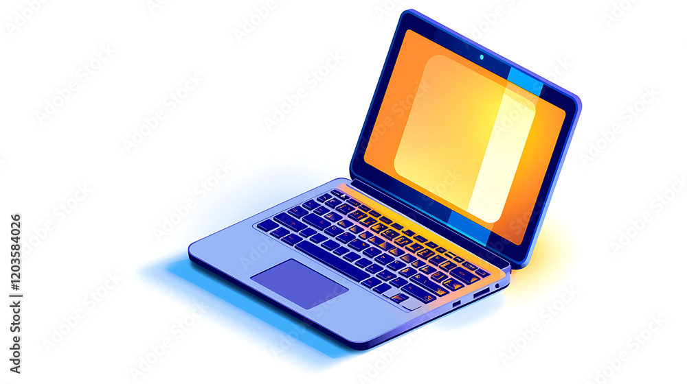 Wall mural a laptop computer with a bright orange screen. generated using ai
