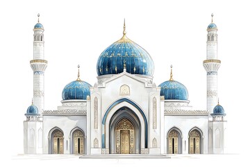 Fototapeta premium Watercolor Illustration of a Majestic Mosque with Turquoise Domes