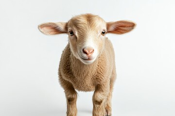 Fototapeta premium Adorable tan lamb stares straight ahead.