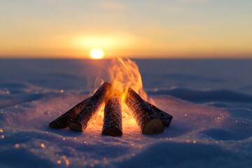 Cozy Winter Campfire at Sunset