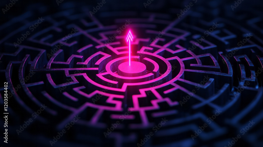 Poster an abstract depiction of a maze with arrows pointing towards the center, symbolizing the guidance an