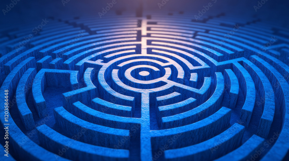Poster an abstract depiction of a maze with arrows pointing towards the center, symbolizing the guidance an