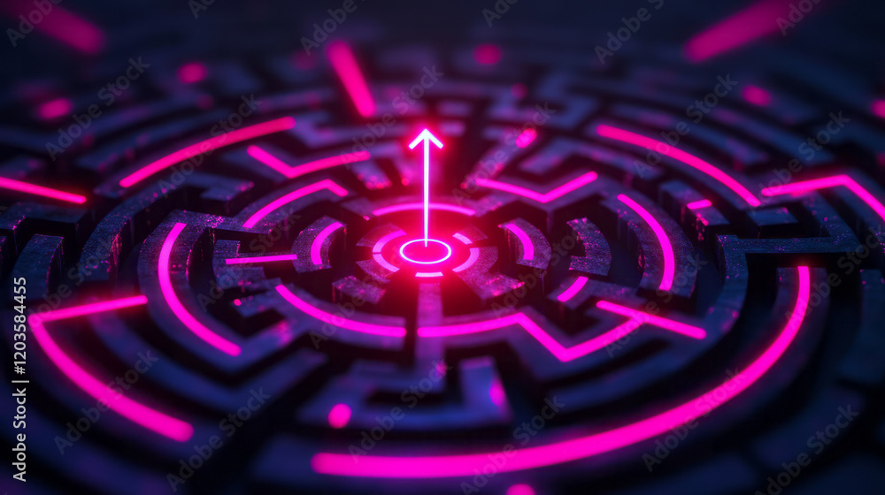 Poster an abstract depiction of a maze with arrows pointing towards the center, symbolizing the guidance an