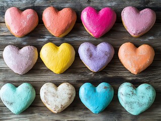 Fototapeta premium Pastel Heart Shaped Donuts Delightfully Arranged. AI Generated
