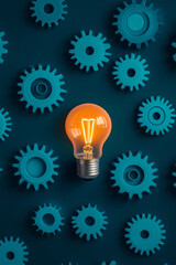 A creative depiction of a lightbulb surrounded by gears and cogs, symbolizing innovative ideas shaped by critical evaluation,