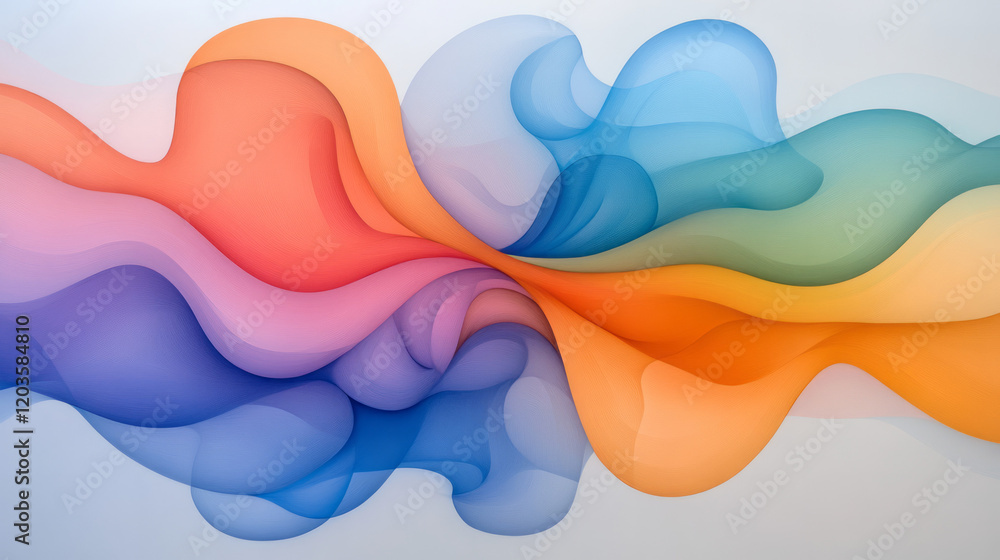 Poster an abstract representation of sound waves emanating from a musical instrument, blending vibrant colo