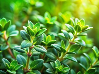 Obraz premium Close-up of Thyme Herb, Aromatic Culinary Plant, Fresh Green Thyme Sprigs