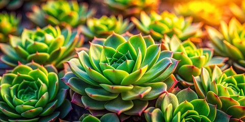 Obraz premium Close-Up of Young Succulents: Vibrant Green Details in Macro Photography