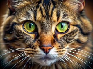 Close-Up Portrait of a Cat's Head, Feline Eyes, Whiskers, Pet Photography