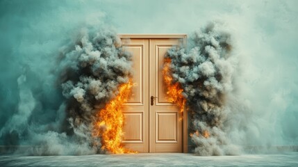 The thick, black smoke billowed from under the door of the burning chamber, creeping into the room and filling the air with the acrid scent of fire and fear.