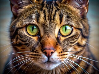Close-Up Tabby Cat Face, Intense Gaze, Pet Portrait, Feline Eyes
