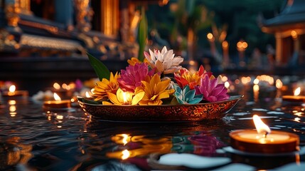 Colorful Loy Krathong Festival Floating Lanterns in Thailand