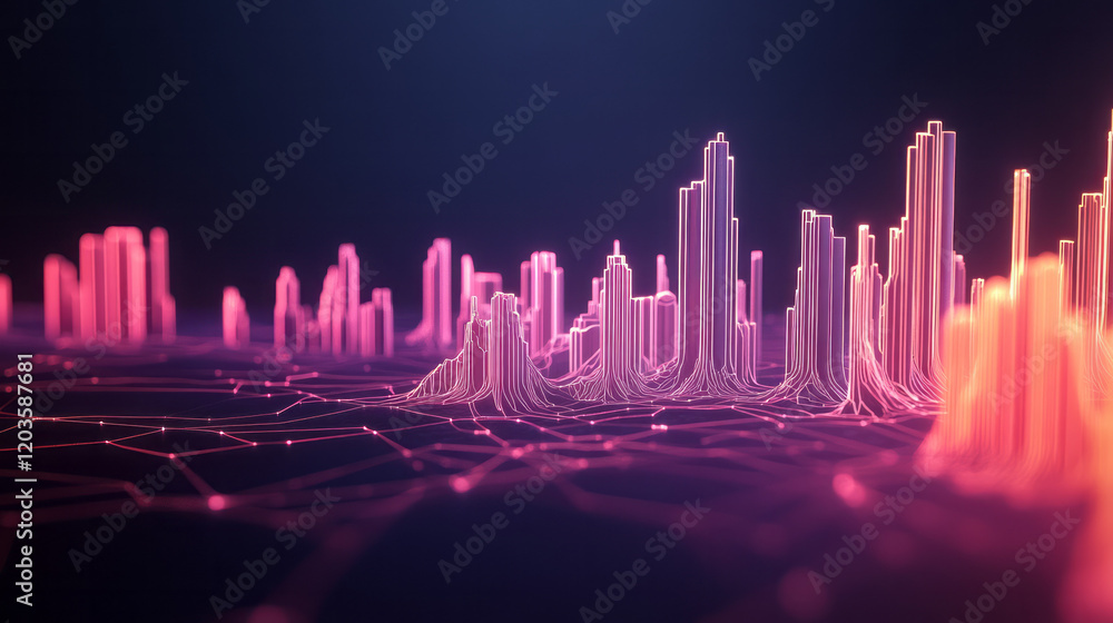 Poster a dynamic 3d infographic showcasing data flows with glowing lines and geometric elements,
