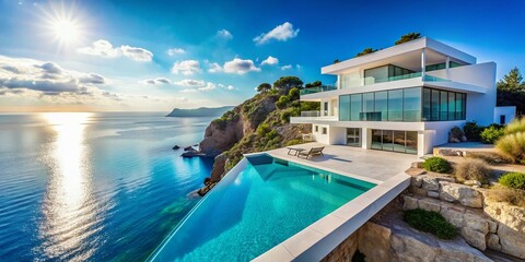 Fototapeta premium Coastal Architecture: Modern Seaside Villa with Ocean View