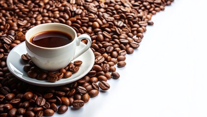 Fototapeta premium Coffee Cup and Coffee Beans: Isolated White Background Stock Photo