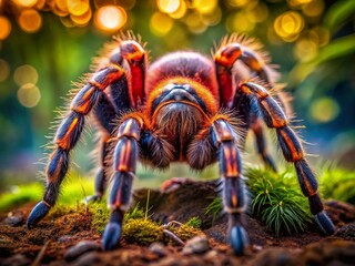 Colombian Giant Red Leg Tarantula Macro Shot with Bokeh Background