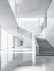 Obraz premium Modern minimalist architecture bathed in soft sunlight creates a serene and spacious atmosphere. AI Generated