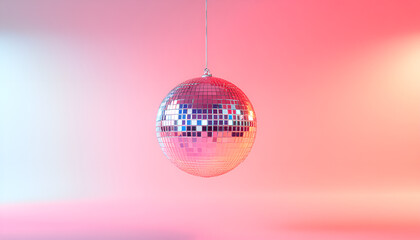 Fototapeta premium disco ball spinning on pink background