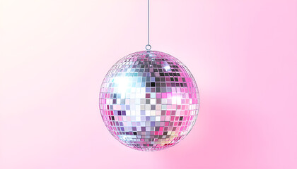 Obraz premium disco ball spinning on pink background