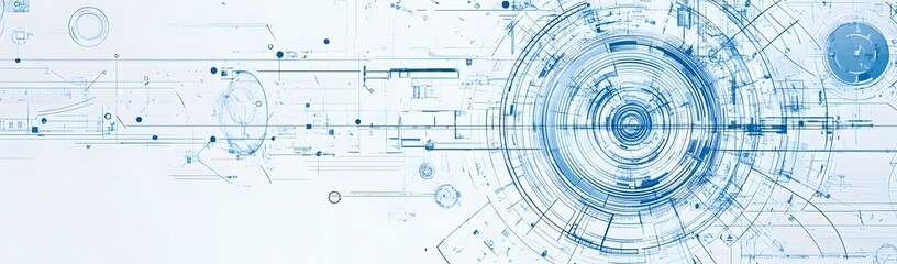 Obraz premium Abstract digital design featuring circular patterns and lines in blue tones.
