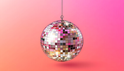 Obraz premium disco ball spinning on pink background