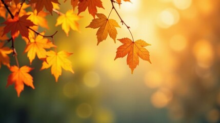 Autumnal foliage displaying vibrant, warm-toned leaves bathed in soft sunlight, creating a serene and peaceful ambiance.