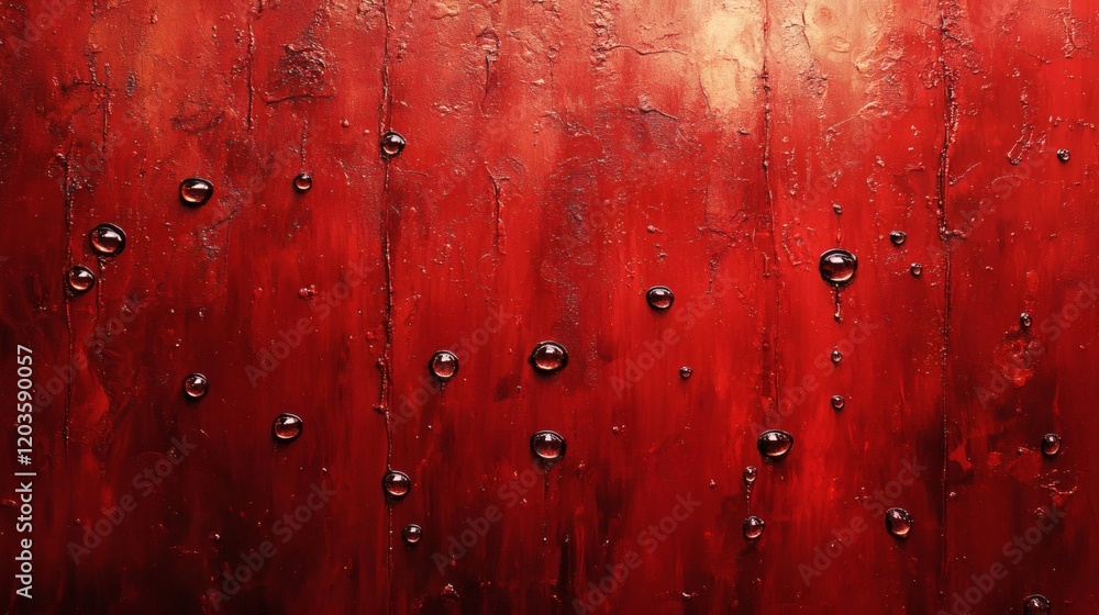 Poster water droplets glistening a bold red background creating a dynamic and energetic design featuring a 