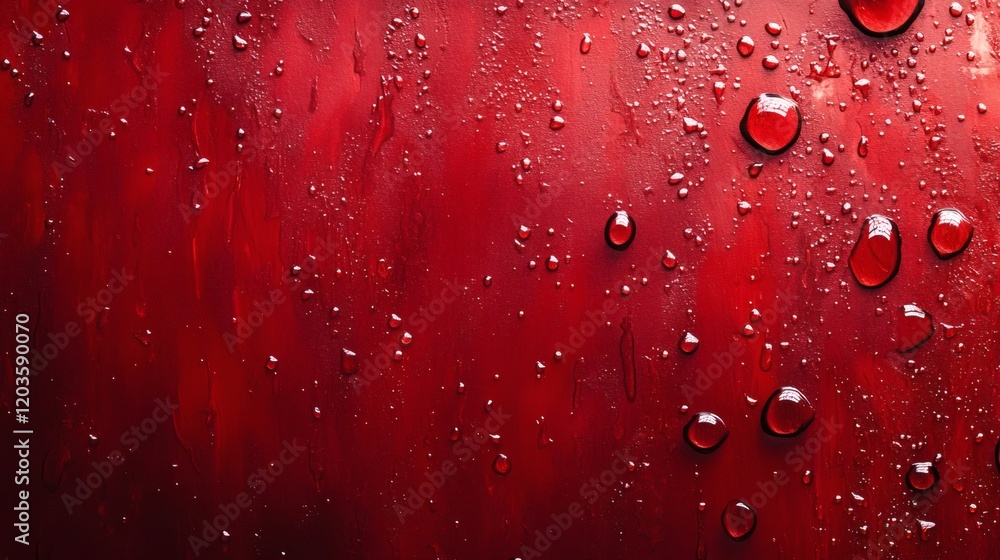 Poster water droplets glistening a bold red background creating a dynamic and energetic design featuring a 