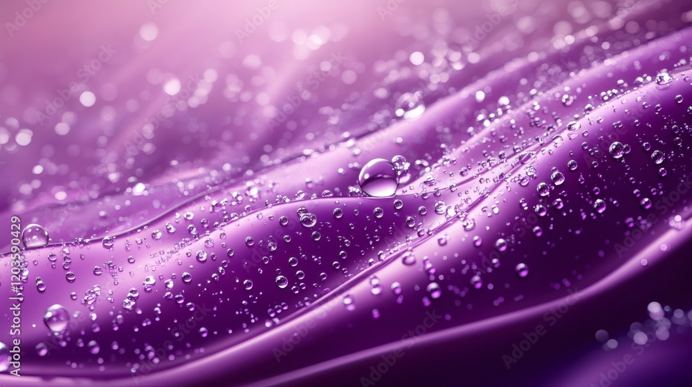 Poster water droplets a vibrant purple background showcasing an abstract design with a wet texture and real